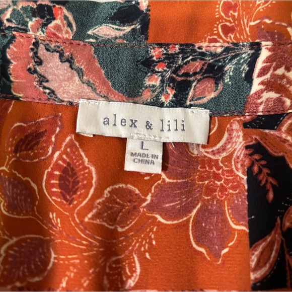 Alex & Lili Floral Patchwork Button Down Blouse Long Sleeve Career Office Large - Picture 11 of 15